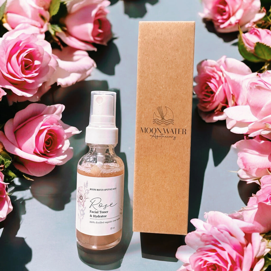 Moon Water Apothecary Handcrafted Rose Water Facial Toner – Organic Hydrating Mist for All Skin Types, 1 fl oz