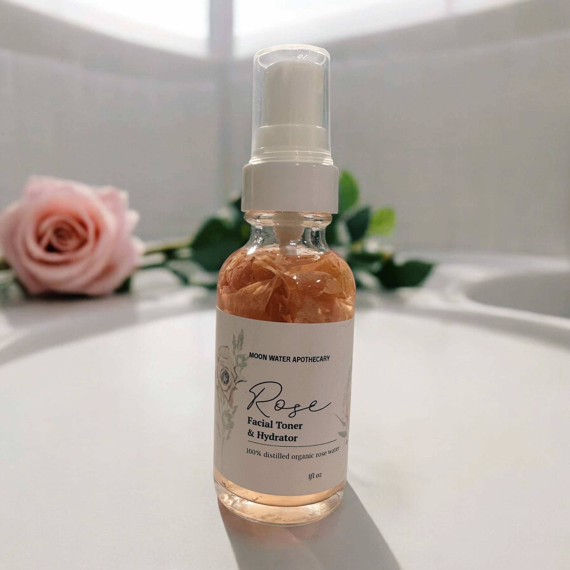 Moon Water Apothecary Handcrafted Rose Water Facial Toner – Organic Hydrating Mist for All Skin Types, 1 fl oz