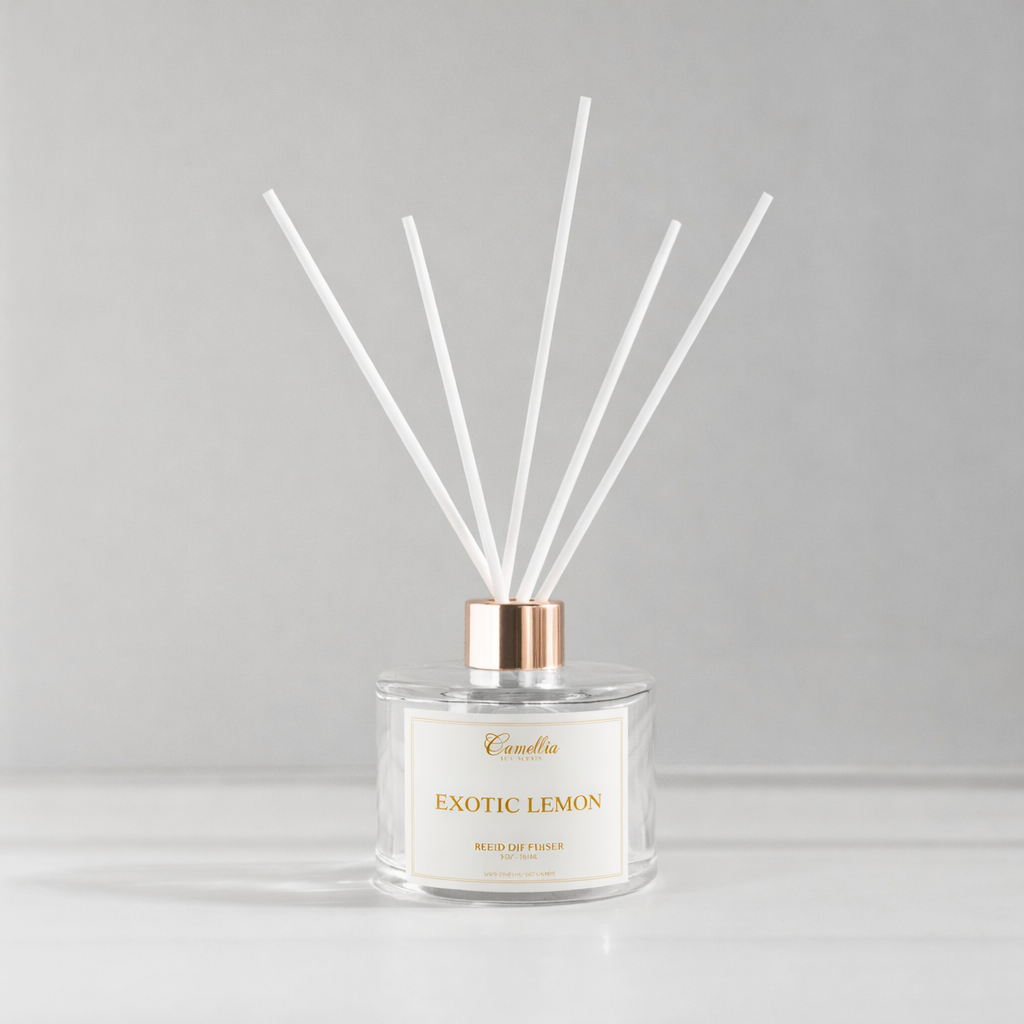 Exotic Lemon Reed Diffuser – Camellia Lux Scents Bergamot & Citrus Home Fragrance (5 oz)