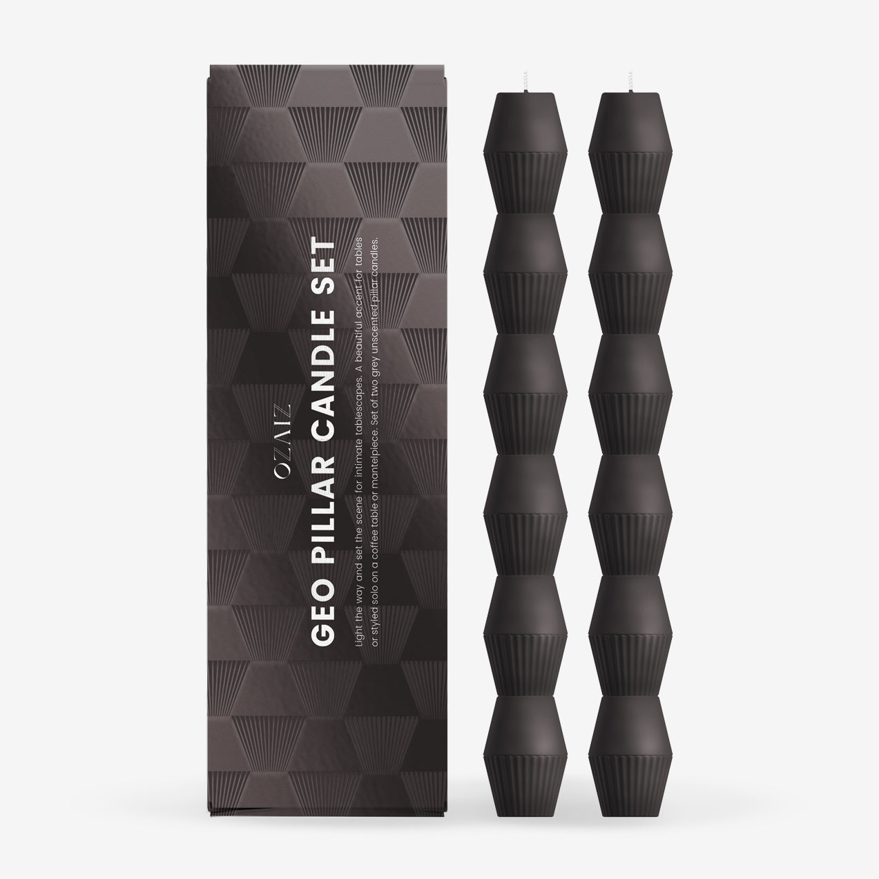 Charcoal  Geometric Pillar Candle (Set of 2)
