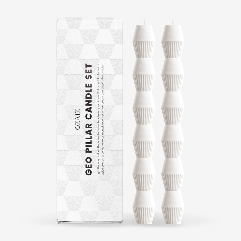 Ivory Geometric Pillar Candle (Set of 2)