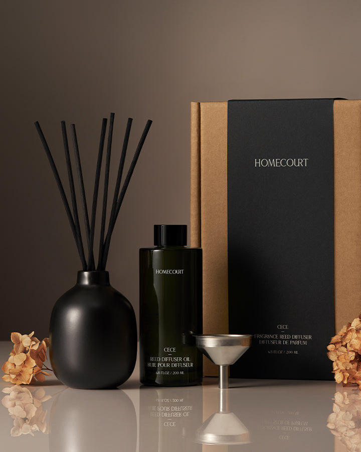 Homecourt Fragrance Reed Diffuser – 200ml Premium Ceramic Set with Rattan Reeds