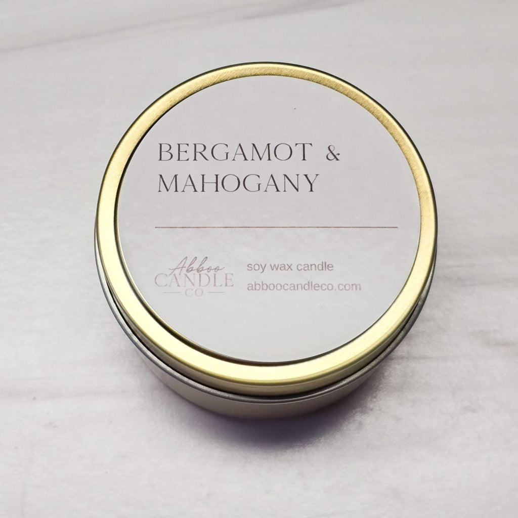 Bergamot and Mahogany Gold Tin Soy Candle