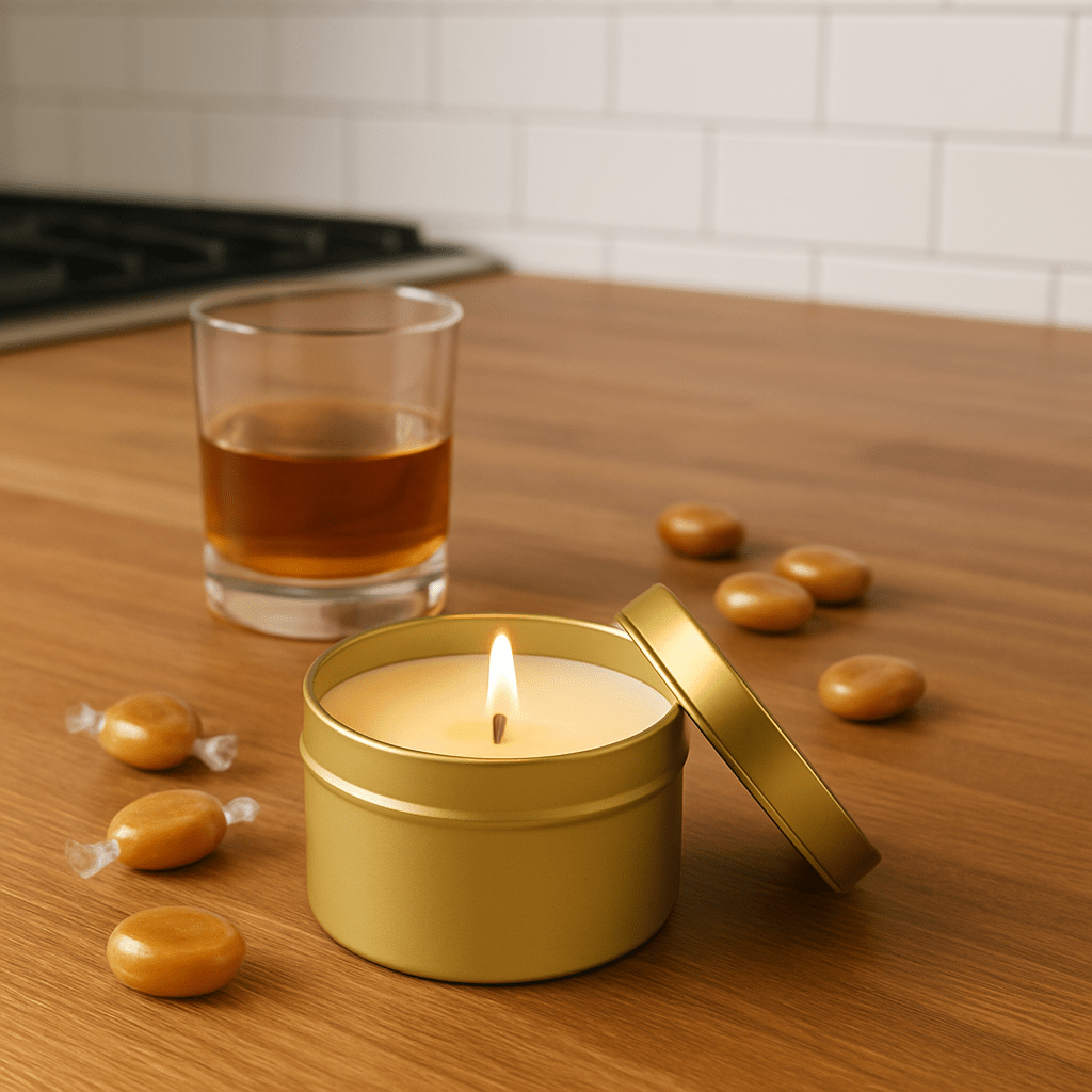 Butterscotch and Bourbon Gold Tin Soy Candle