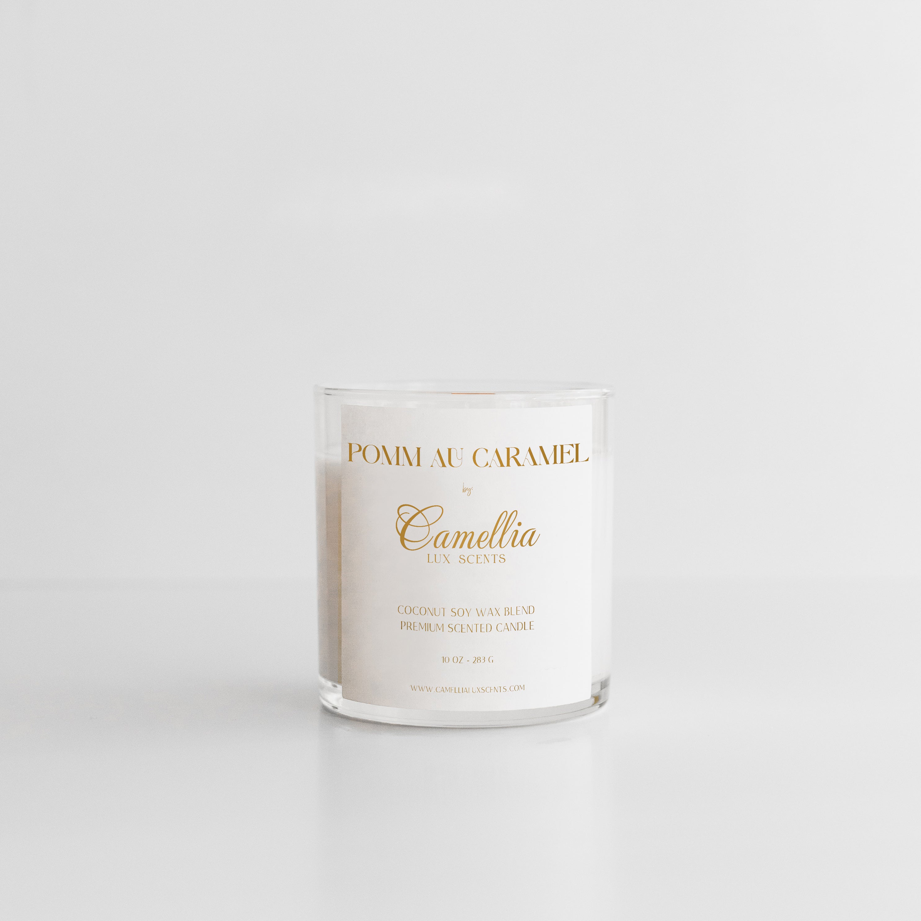 Pomm Au Caramel Vanilla Candle by Camellia Lux Scents – 10 oz Wooden Wick
