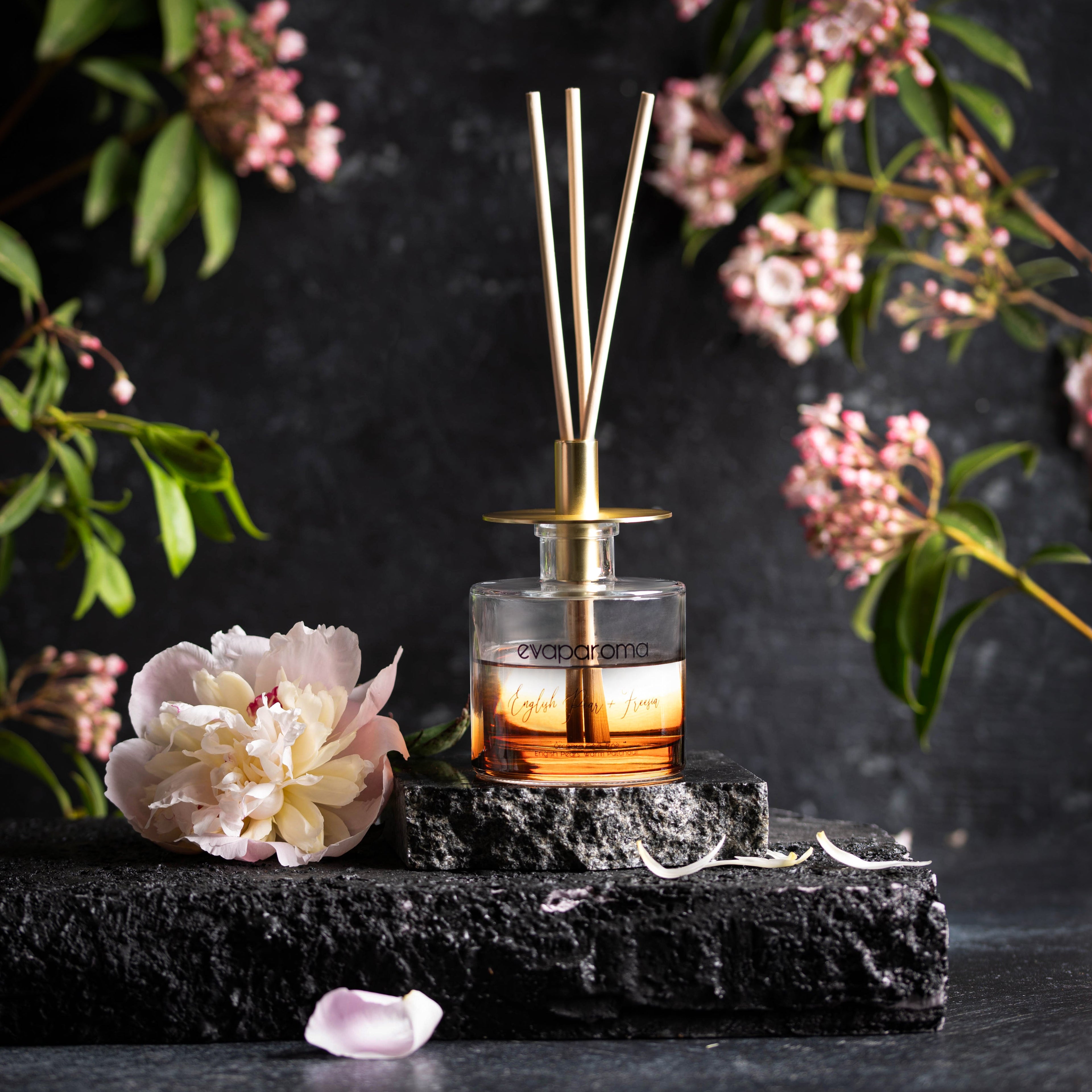 Evaparoma Ombre Crystal Glass and Gold English Pear + Freesia Reed Diffuser