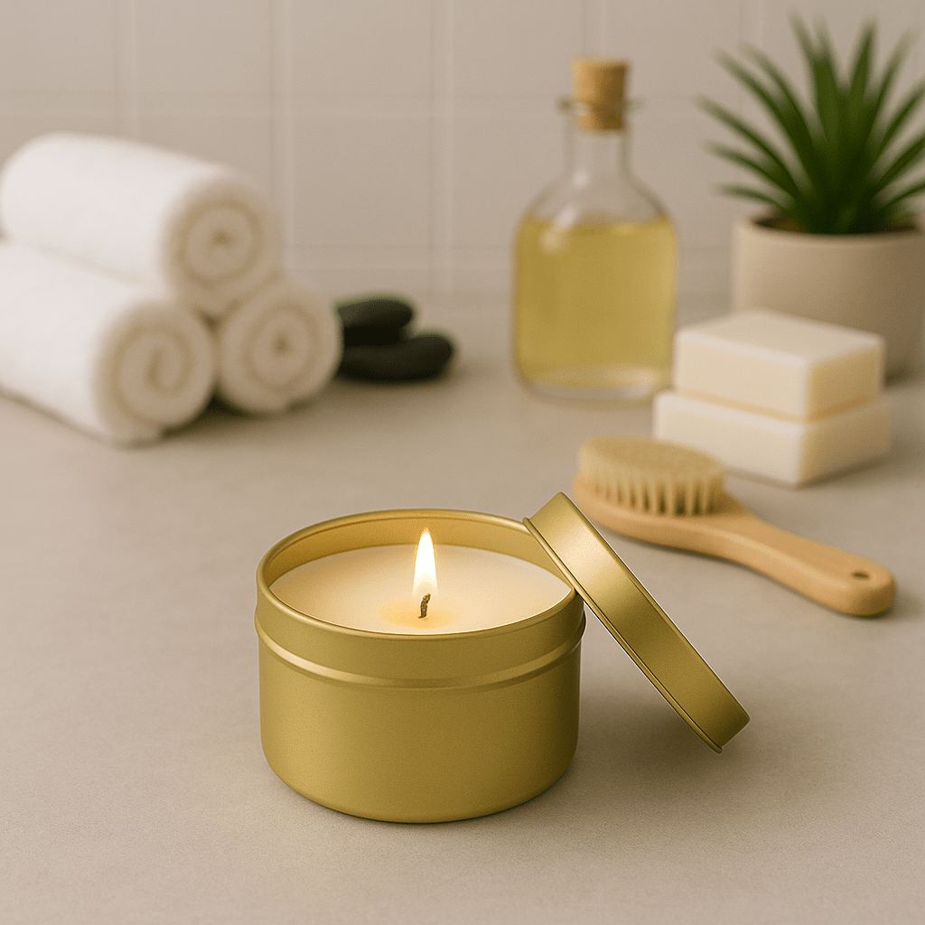 Ocean Air and Amber Gold Tin Soy Candle