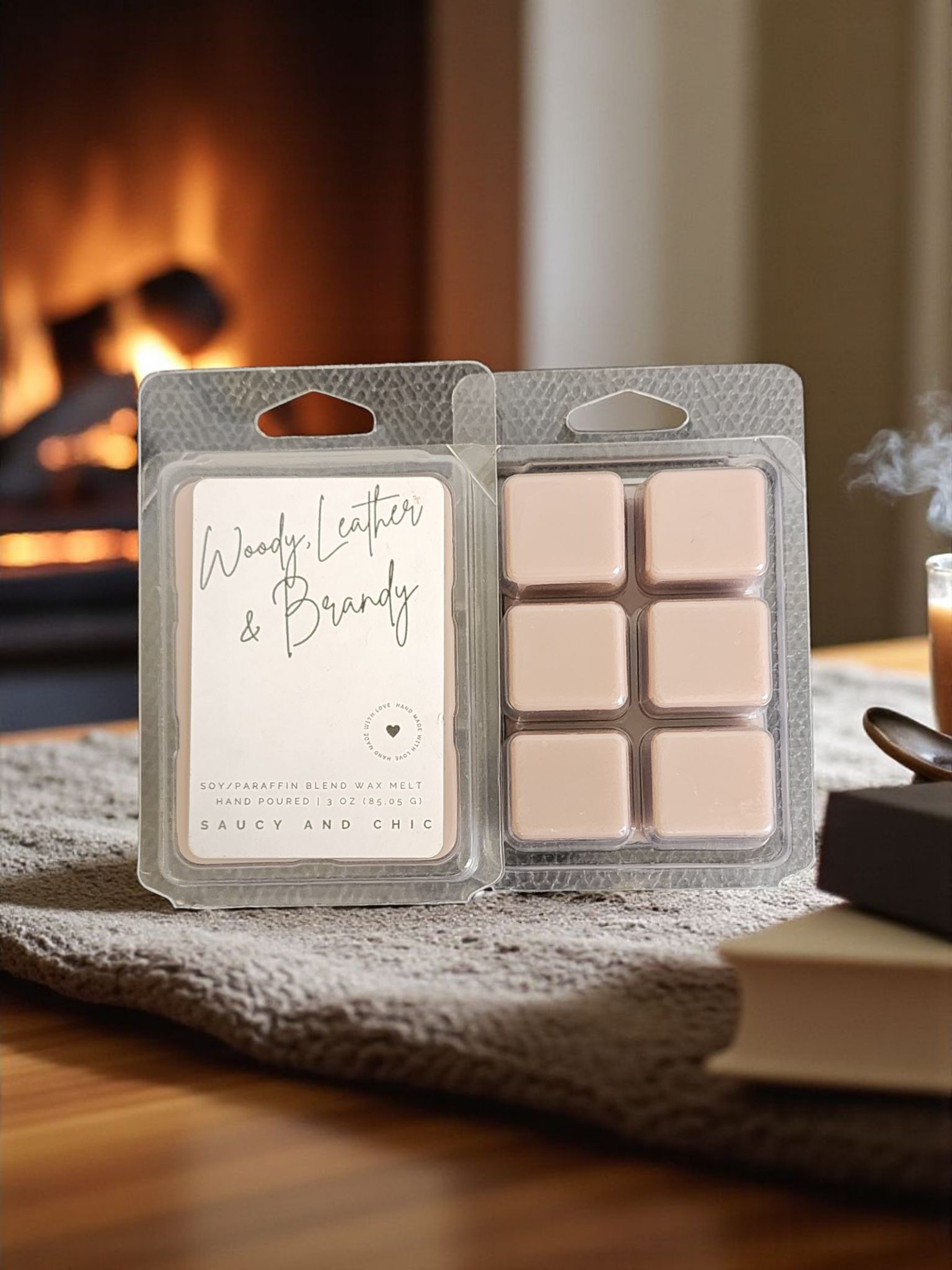 Woody Leather and Brandy Wax Melt – Rich, Luxurious Aroma for Cozy Nights