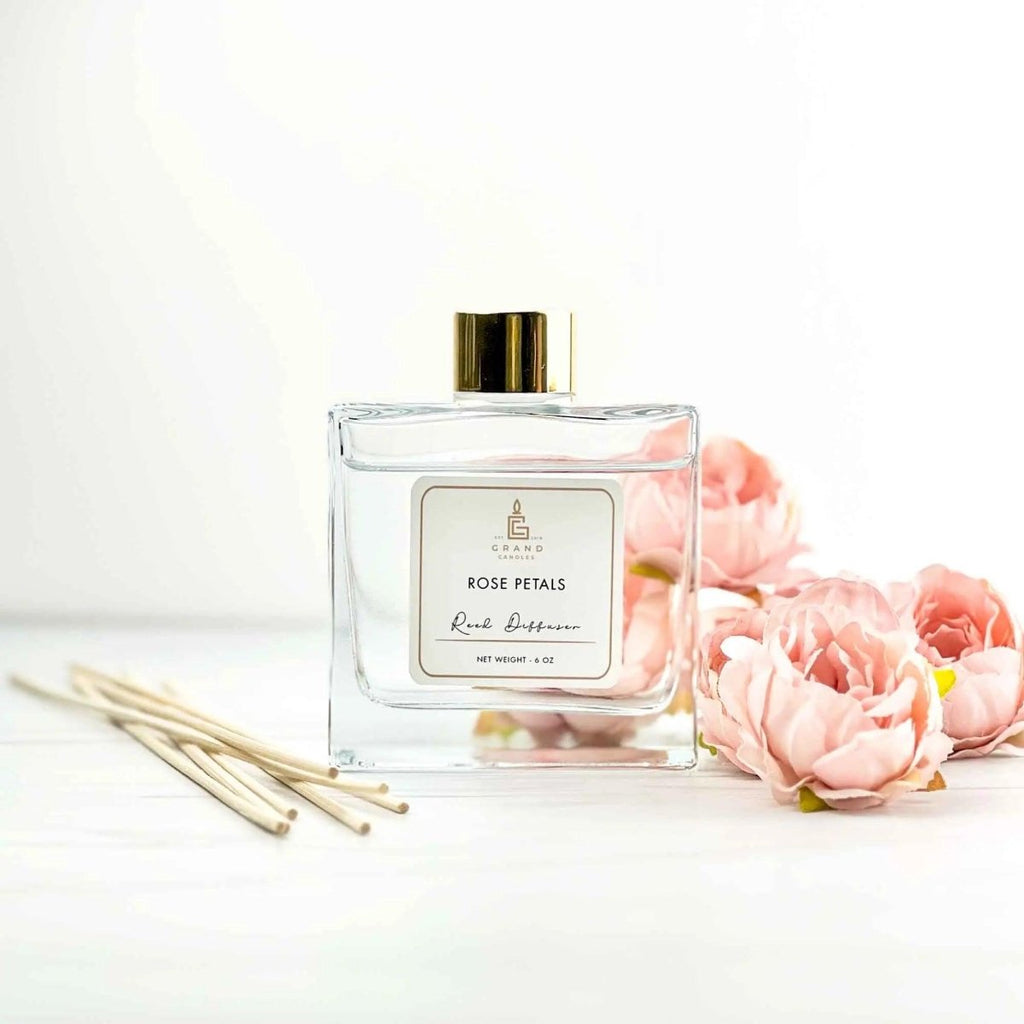 Rose Petals Reed Diffuser by Grand Candles | Natural Essential Oil Blend