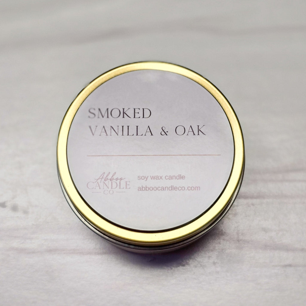 Smoked Vanilla and Oak Gold Tin Soy Candle