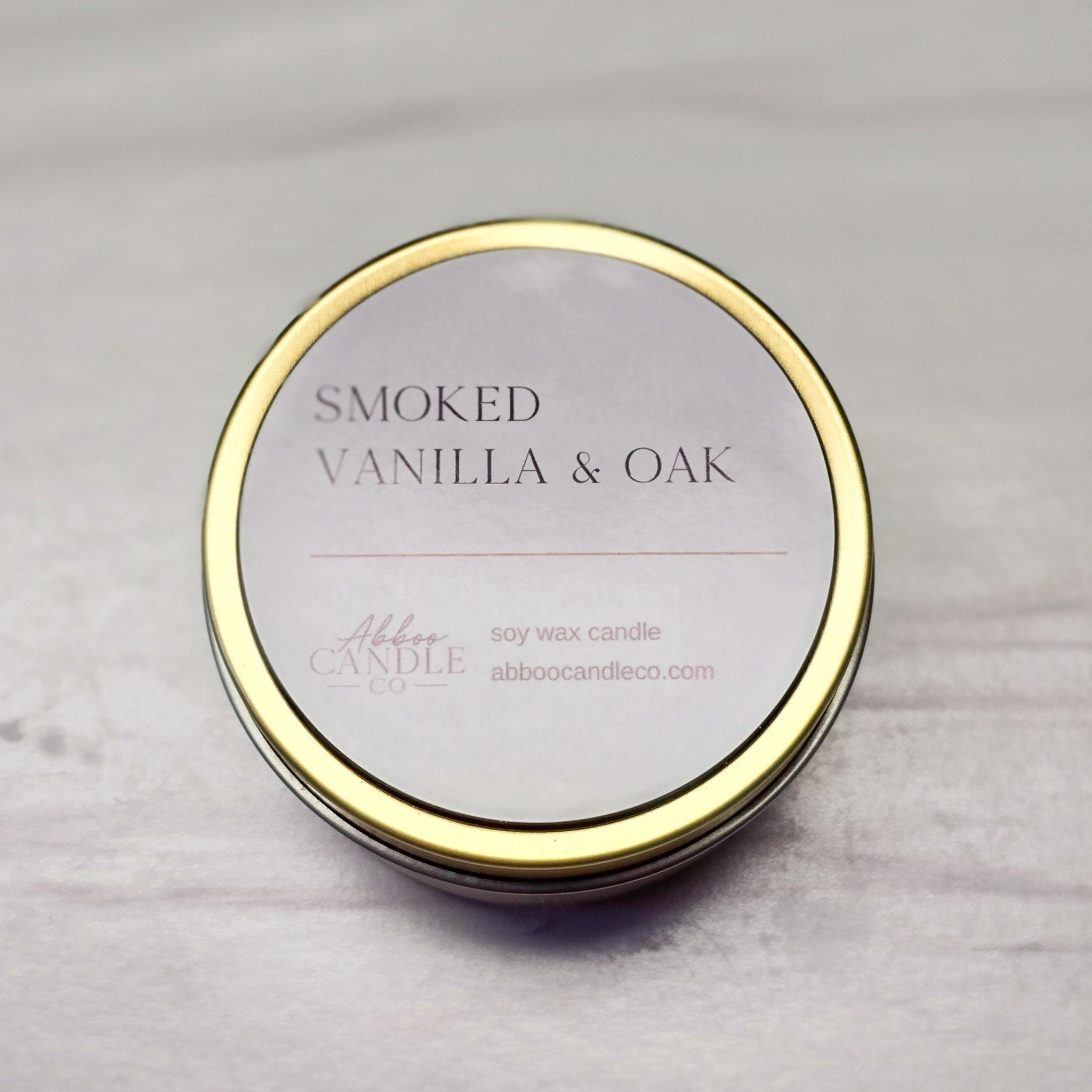 Smoked Vanilla and Oak Gold Tin Soy Candle